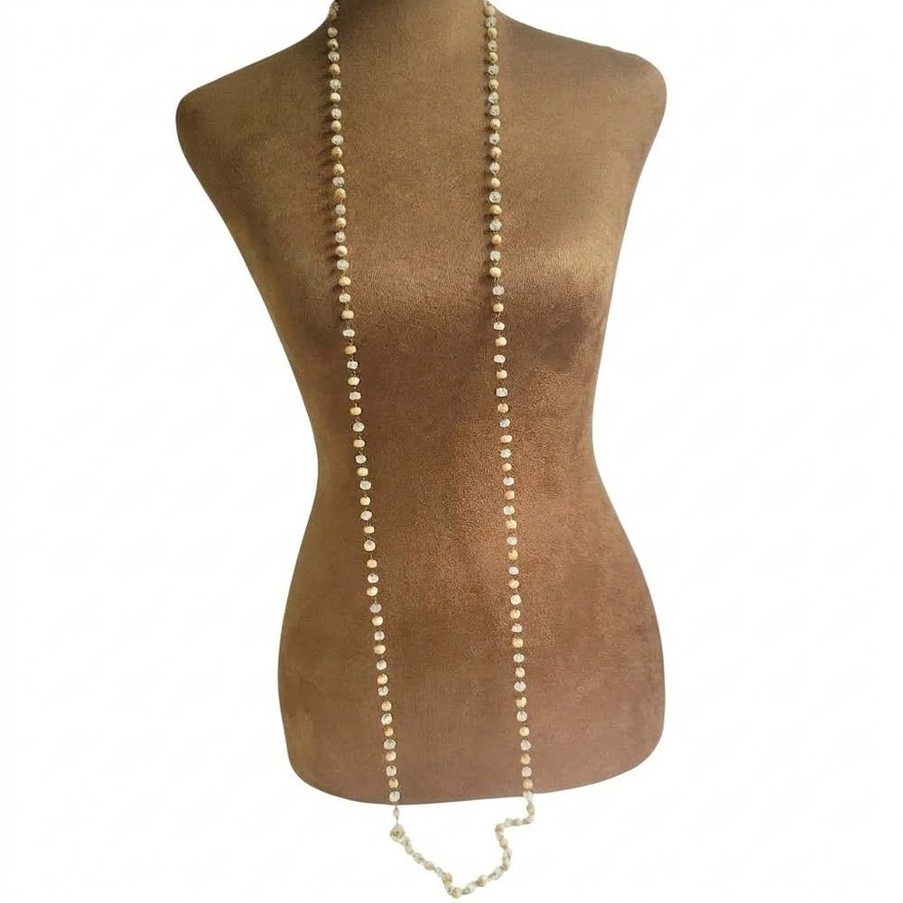 Vintage Style 60" Flapper Long Glass Beaded Rope Necklace Cream White 60in